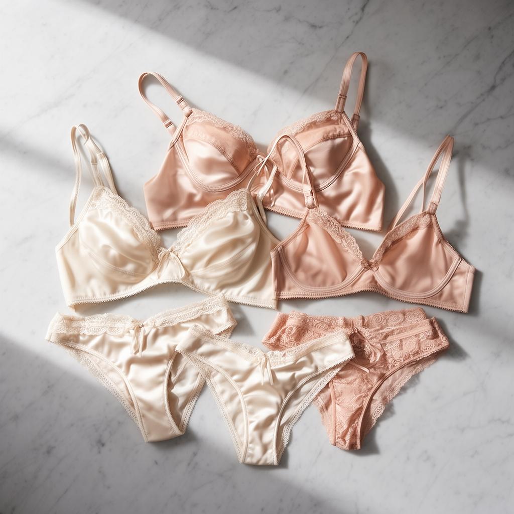 Lingerie satinée crème et rose