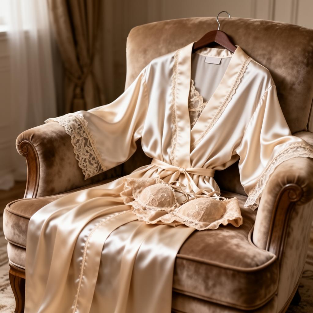 Peignoir en soie et lingerie assortie